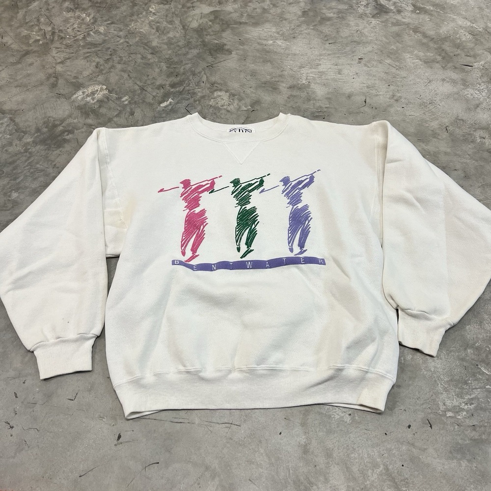 Rare Bentwater Mens Sweater Large White Knit Golfer USA Vintage Golfing